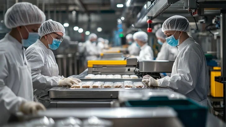Food production line inside an industrial facility