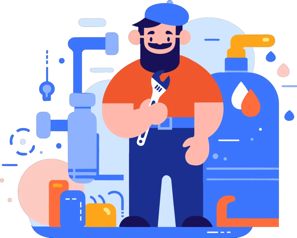 Illustration of a plumber repairing pipework