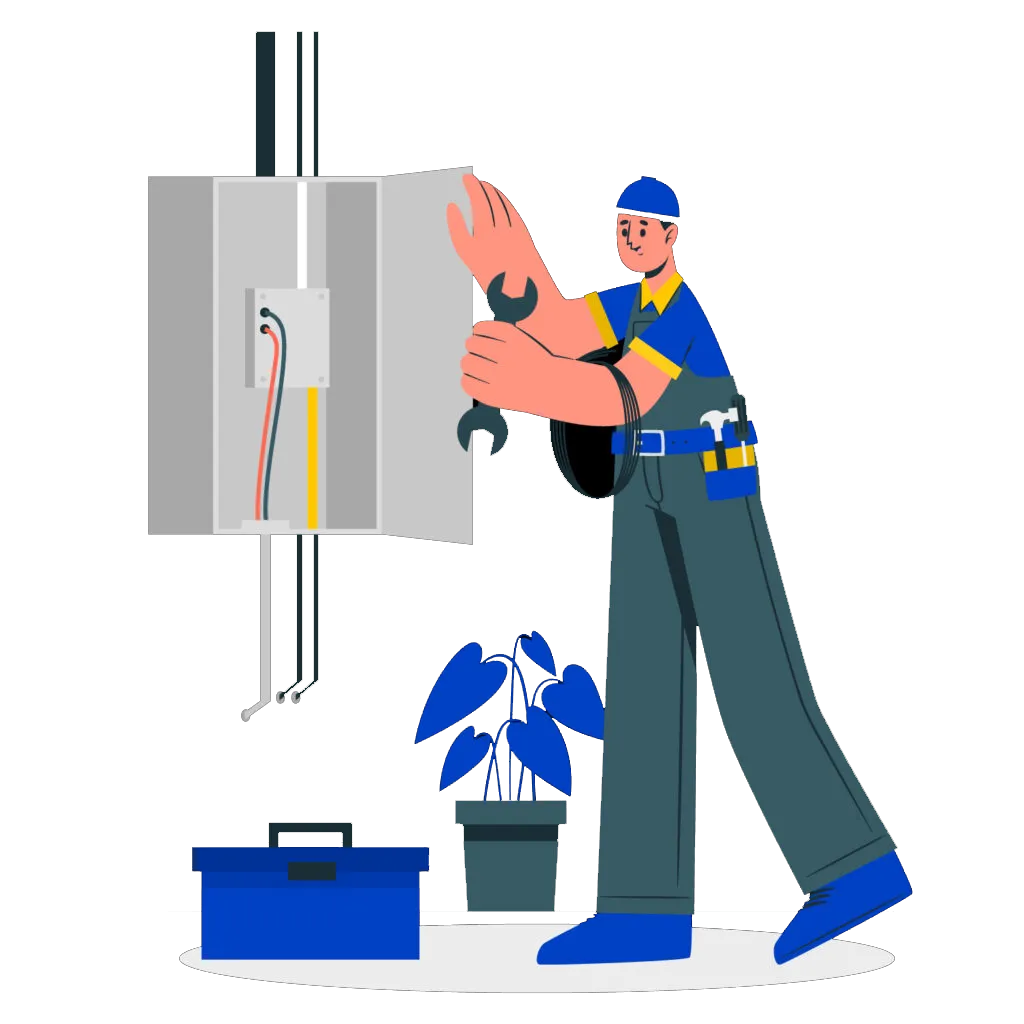 Illustration of an electrician working on an electrical panel